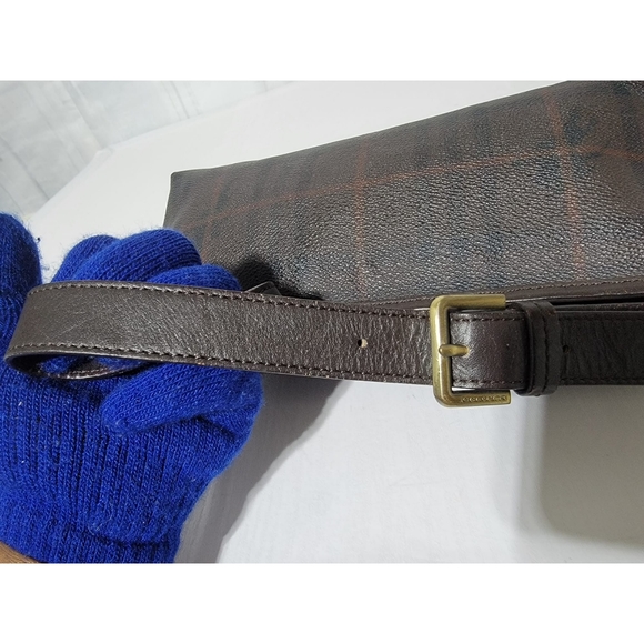 BURBERRY POCHETTE COATED CANVAS NOVA CHECK SHOULDER BAG DEEP BROWN - Picture 10 of 12